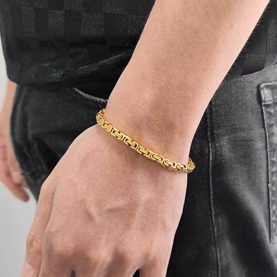 Armband Byzantinische Gliederkette, 4mm, Gold Farbe, Edelstahl, Unisex - Bild 3