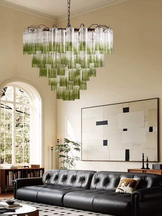 HomeLover Französischer Kronleuchter aus grünem Muranoglas mit Farbverlauf und Chrom-Details als Vintage-Hängelampe für Wohnzimmer, Flur oder Treppenhaus - Bild 2