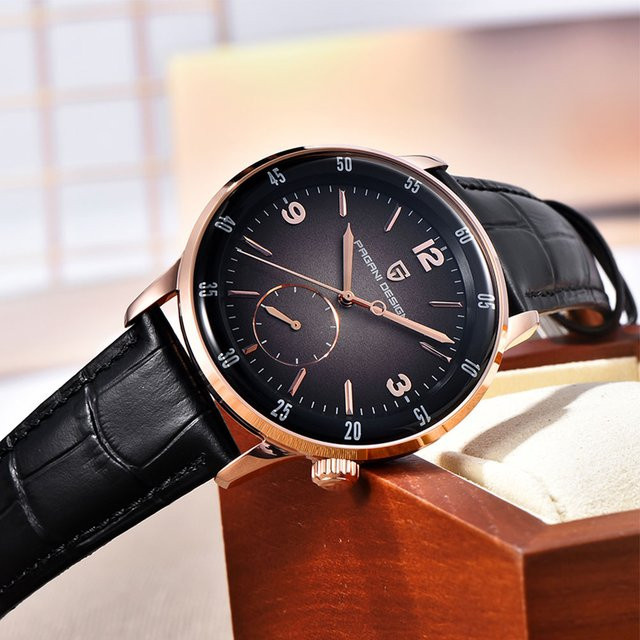 PAGANI DESIGN Armbanduhr Automatik, Leder, 42 mm, Herren, Schwarz, Roségold - Bild 1