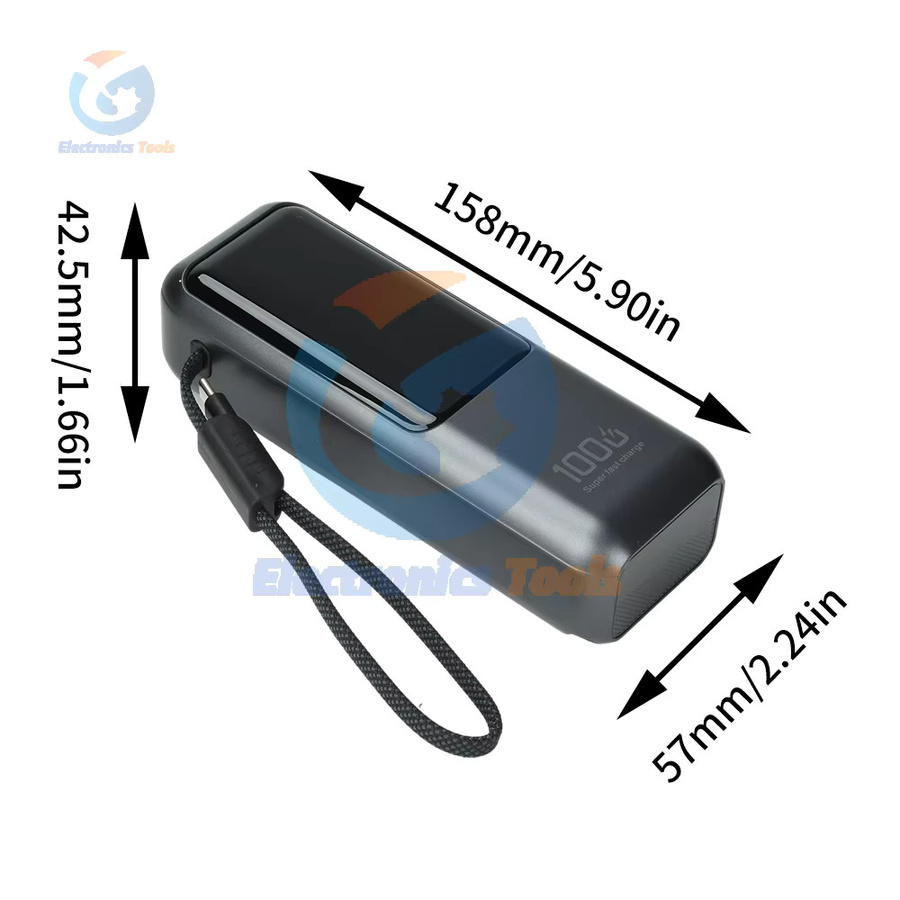 Aideepen DIY-Kit Hochleistungs-Powerbank mit 100 W PD Schnellladefunktion, 4-Zellen-21700-Batteriegehäuse mit USB-C und USB-Anschlüssen, Schwarz - Bild 5