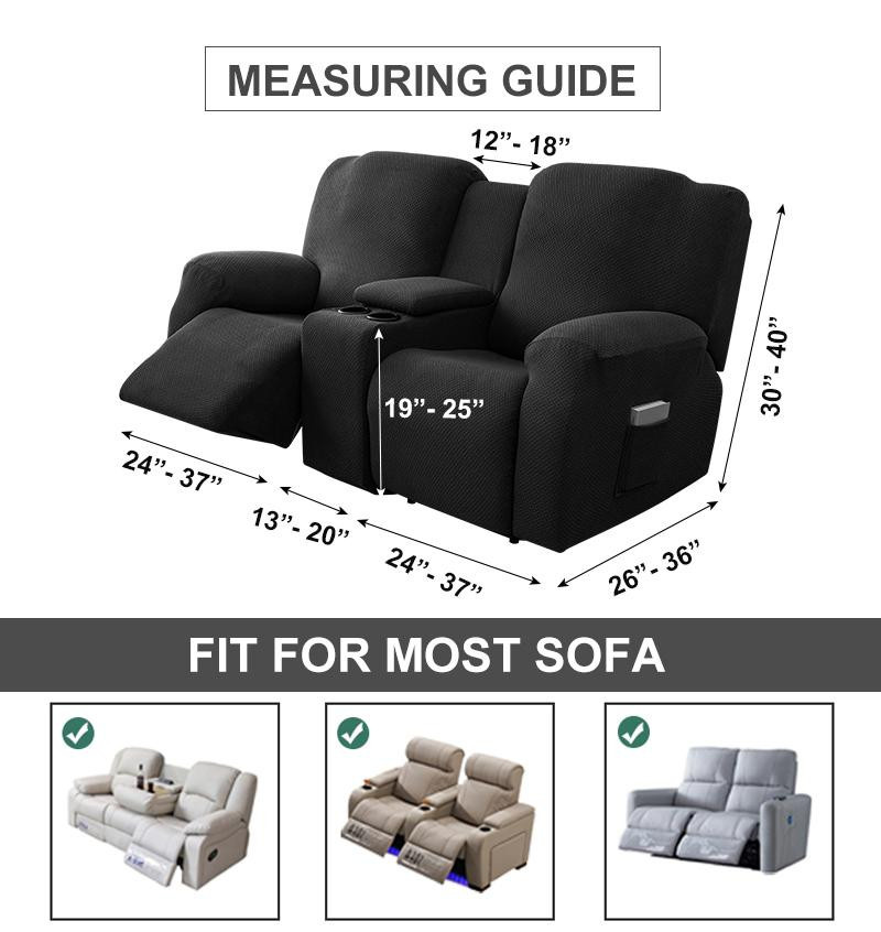 8-teiliges wasserdichtes Set Sofaüberzüge für 2-Sitzer Relaxsofas mit Mittelkonsole in Schwarz aus 100% Polyester - Bild 1