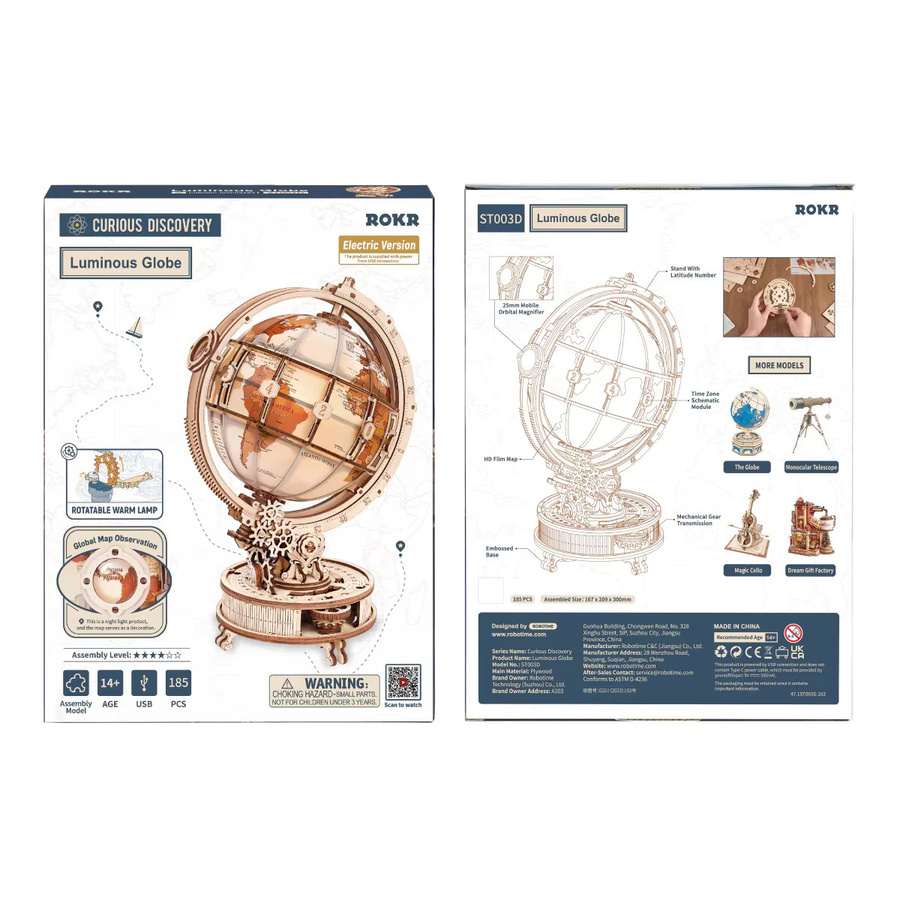Robotime Leuchtender Globus, 3D Holzpuzzle, Weltraum, ab 14 Jahren - Bild 7