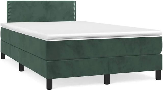 vidaXL Boxspringbett mit Matratze in Dunkelgrün aus Samt mit LED-Unterbettbeleuchtung und USB-Ladeanschluss, B/T: 120 x 190 cm - Bild 1