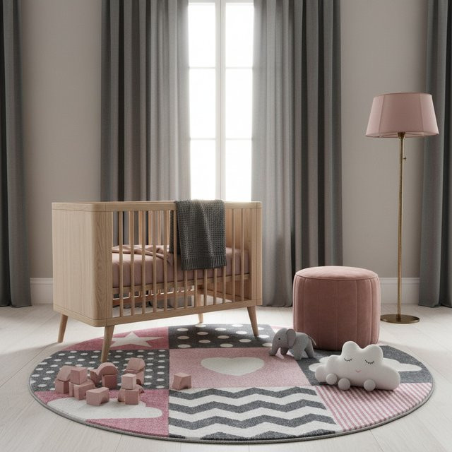 Kinderteppich Kadima Design TASNA mit Herz- und Stern-Motiv, Rosa, Durchmesser: 120 cm - Bild 1
