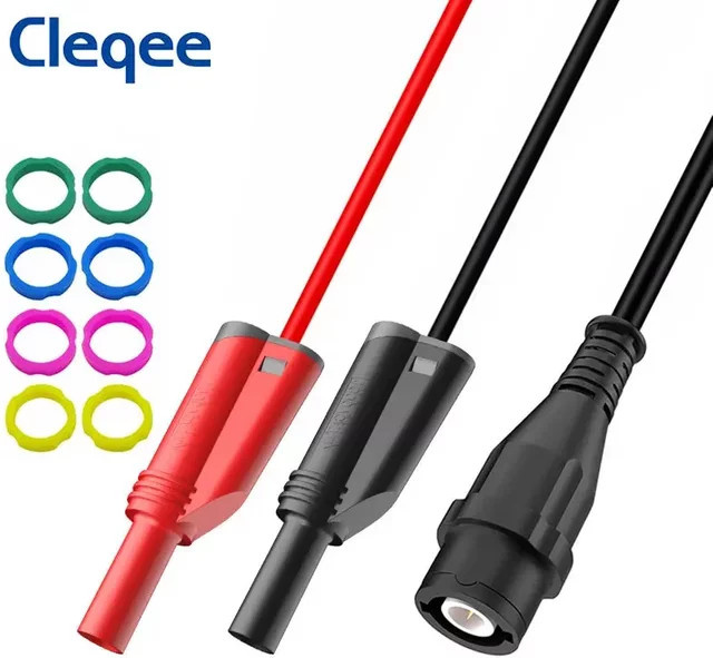 Cleqee P1204 Oszilloskop-Messleitung mit RG58-Koaxialkabel, Sicherheits-BNC-Stecker auf zwei stapelbare 4-mm-Bananenstecker, Länge: 120 cm - Bild 1