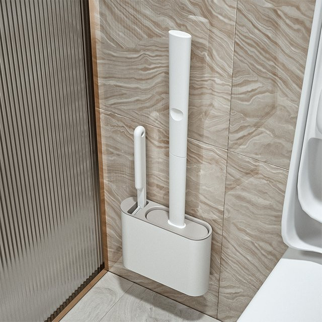 FLOOR GUARD Silikon-Toilettenbürsten-Set zur Wandmontage mit flachem Kopf in Grau und Weiß - Bild 1