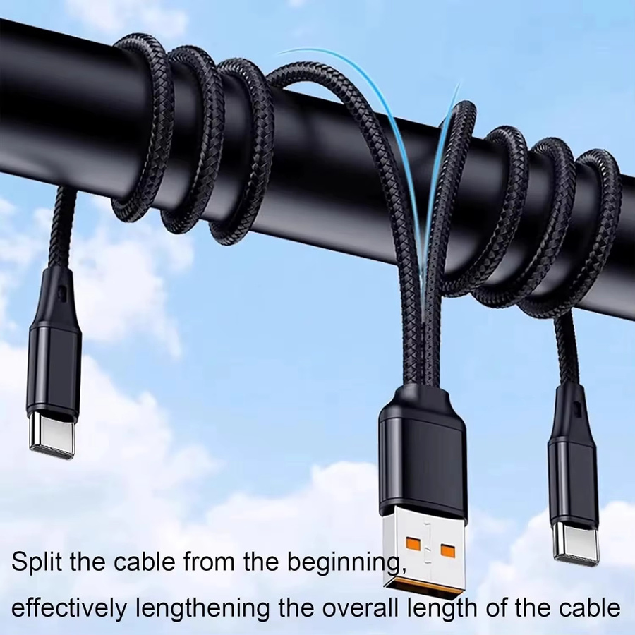 VBNM 2-in-1 Dual Type-C Splitter-Kabel USB-A zu USB-C Schnelllade- und Datenkabel in Schwarz - Bild 3
