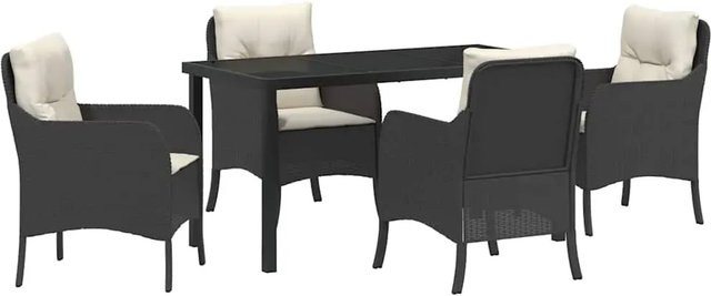 vidaXL 5-teiliges Garten-Ess-Set aus Poly-Rattan in Schwarz mit cremeweißen Kissen - Bild 1
