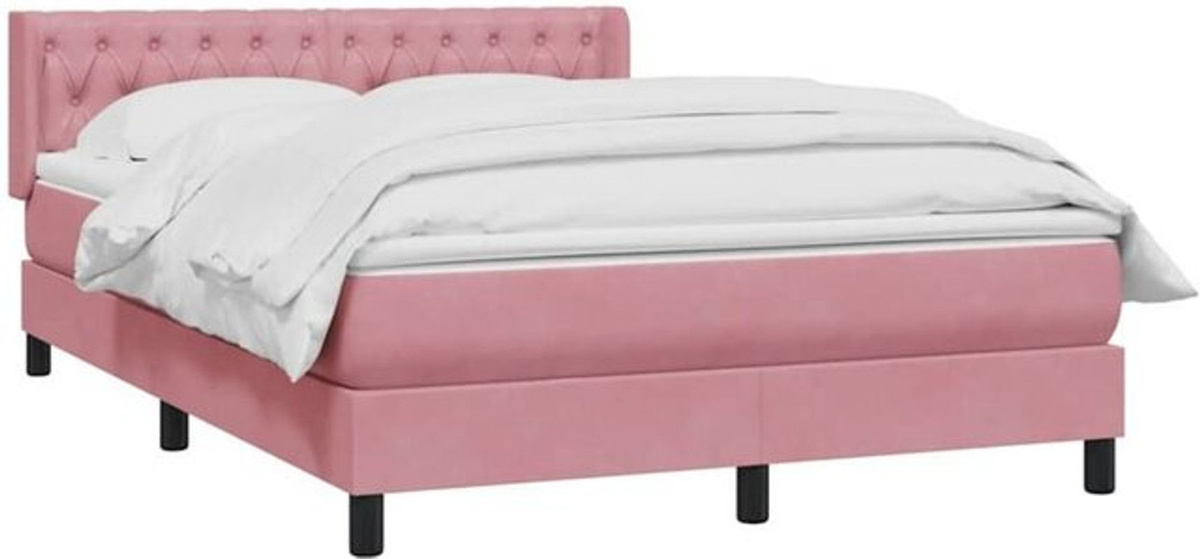 vidaxl Boxspringbett mit Matratze aus Samt in Rosa, B/T/H: 140 x 210 cm - Bild 1