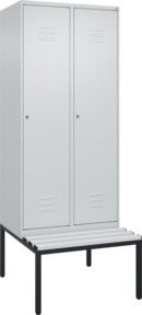 C+P Spind Classic PLUS Garderobenschrank mit Sitzbank, 2 Abteile, Lichtgrau, B/T/H: 212 x 80 x 81,5 cm - Bild 1
