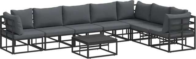 vidaXL 8-teiliges Garten-Sofa-Set in Schwarz aus pulverbeschichtetem Aluminium mit UV-beständigen Polsterkissen - Bild 1