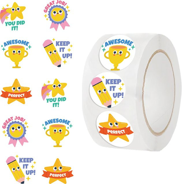 500 Stück DIY Klassische Belohnungsaufkleber mit Cartoon-Motiven in Multicolour für Lehrer, Schule und Spielzeug - Bild 1
