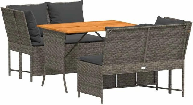 vidaXL 3-teilige Garten-Sofagarnitur in L-Form aus Polyrattan mit Kissen und Couchtisch, Grau - Bild 1