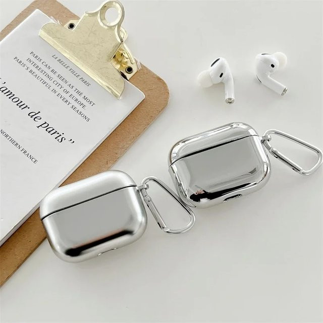 Schutzhülle für Apple AirPods Pro in Silber mit Haken als galvanisierte Spiegelhülle - Bild 1