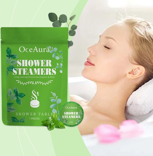 OceAura Aromatherapie Dusch-Tabletten Minze, Erfrischend und Beruhigend, Green, 7 Stück - Bild 1