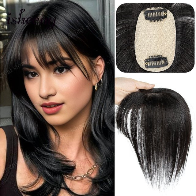 isheeny Echthaar-Toupet, glatt, Schwarz Braun Blond, 20g, Damen - Bild 1