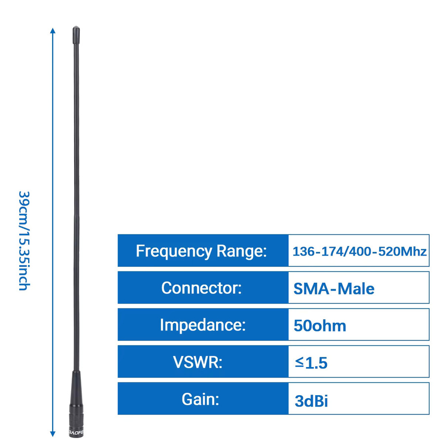 Baofeng BF-771 PRO Dual Band Peitschenantenne mit SMA-Stecker in Schwarz für 136-174/400-520 MHz, kompatibel mit Baofeng P15UV, Yaesu und TYT TH-UV8000D MD-390 - Bild 4