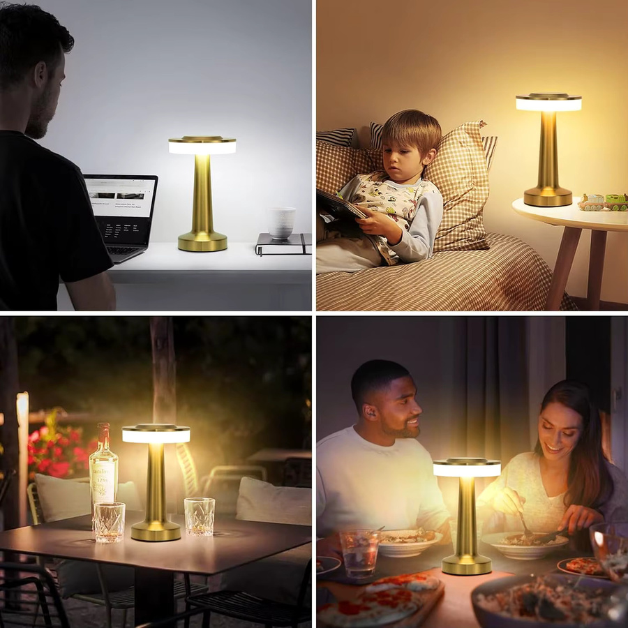 DBF LED-Tischlampe im Retro-Design, Gold/Messing, wiederaufladbar, Touch-dimmbar mit 3 Farbmodi, B/T/H: 20,32 x 12,5 x 12,5 cm - Bild 5