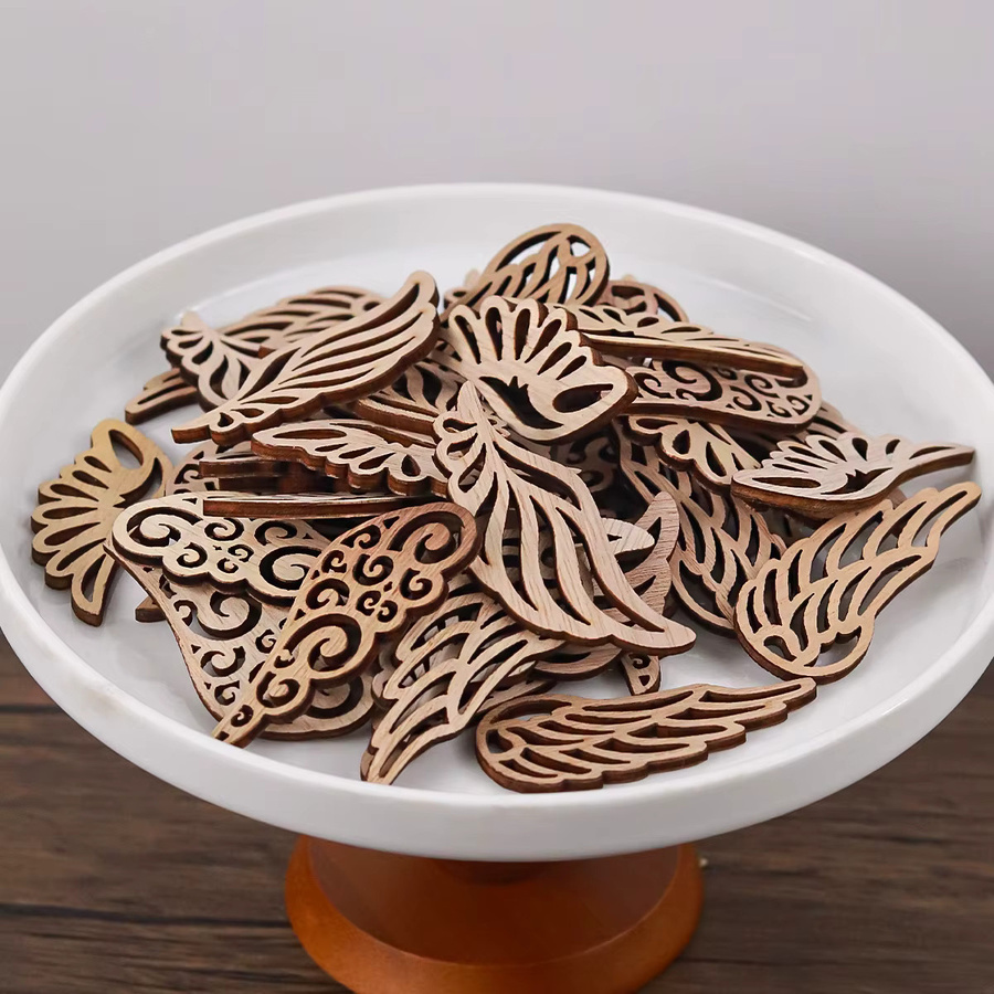UDOCOOL DIY Engel Flügel Holz Chips Dekorative Verzierungen in 4 Stilen, 40 Stück, Braun - Bild 3