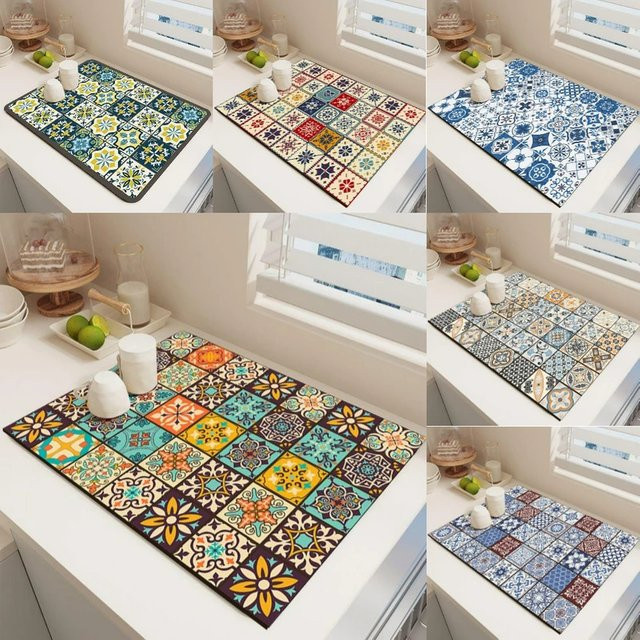 VIKAMA Vintage Bohemian Geschirr-Trockenmatte, rutschfeste und saugfähige Küchenabflussmatte in Multicolour, B/T: 30 x 30 cm - Bild 1
