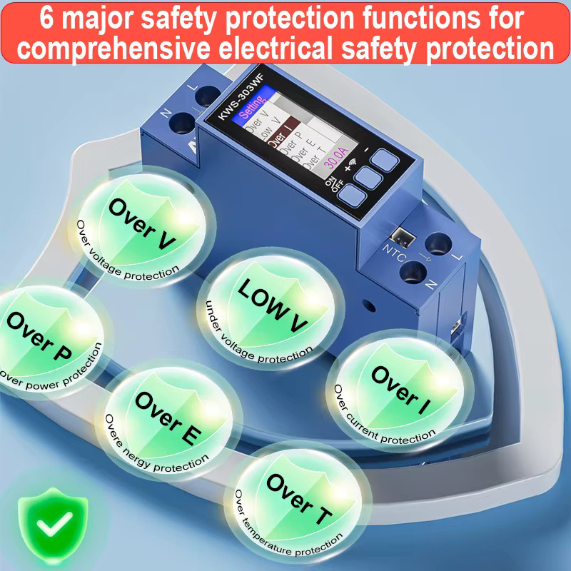 ATORCH WiFi Tuya Digitales DIN-Schiene AC Voltmeter und Wattmeter zur Strommessung in Blau - Bild 2