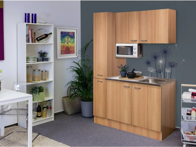 Flex-Well Classic Singleküche in Buche, Farbe Braun, Breite: 130 cm, Höhe: 200 cm, Tiefe: 57 cm - Bild 1