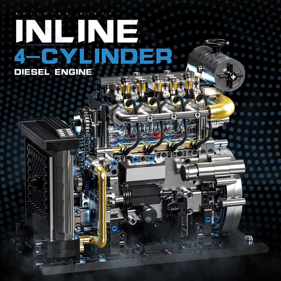 wishiot Diesel-Reihenvierzylinder Simulationsmotor-Modell, Bausatz, 1029 Teile - Bild 2