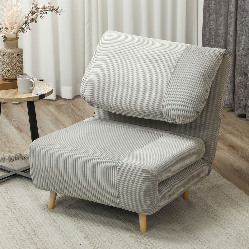 HOMCOM 2-in-1 Schlafsofa und Schlafsessel in Cord-Optik, verstellbares Gästebett für Wohnzimmer und Schlafzimmer, Grau, B/T/H: 82 x 89 x 83 cm - Bild 2