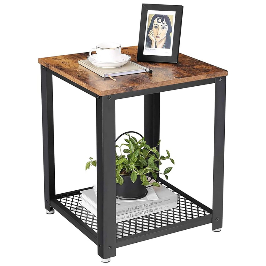 Songmics Nachttisch Daxton im Industrie-Design mit Gitterablage, Braun-Schwarz - Bild 2