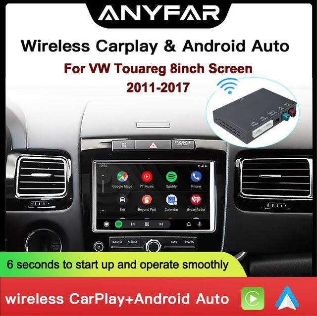 EzoneTronics Drahtloses CarPlay und Android Auto Interface für VW Touareg 2011–2017 mit 8 Zoll Bildschirm, Mirror Link und AirPlay, Schwarz - Bild 1