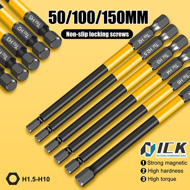 XMSJ Innensechskant-Bohrer-Set mit Magnetgriff und Rutschdesign, Längen: 50 mm, 100 mm, 150 mm, Größen: H1.5-H10 mm - Bild 1
