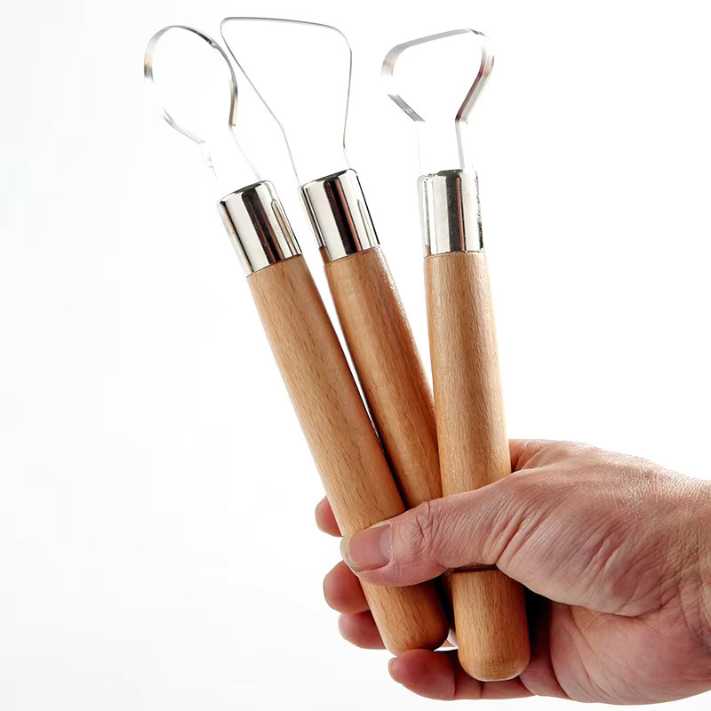 3-teiliges Tonmodellierwerkzeug-Set aus Edelstahl mit Holzgriffen für Keramik, Töpfern und Skulpturen - Bild 2