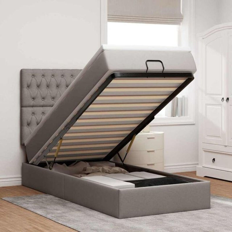 vidaxl Ottoman Polsterbett mit Matratze und LED-Beleuchtung in Taupe meliert, B/T/H: 200 x 80 x 118 cm - Bild 1