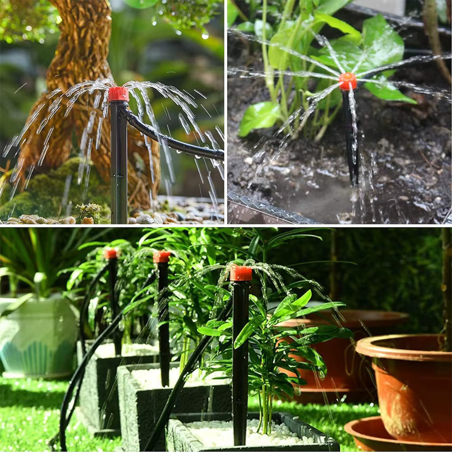 Mikrobewässerungssystem mit 1/4 Zoll Schlauch und einstellbaren Sprinklern für Garten, Blumen und Gemüse, Schwarz - Bild 5