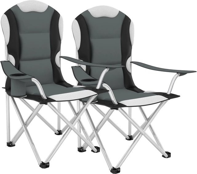 tectake 2er Set Campingstuhl faltbar grau mit Polsterung und Getränkehalter B/T/H: 60 x 45 x 110 cm - Bild 2