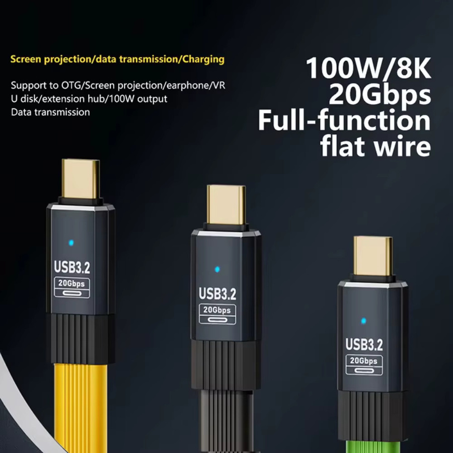 NNBILI USB-C auf USB-C Kabel, 100 W Schnellladekabel mit 5 A, USB 3.2 Datenübertragung bis 20 Gbit/s, 8K bei 60 Hz, flaches Design - Bild 3