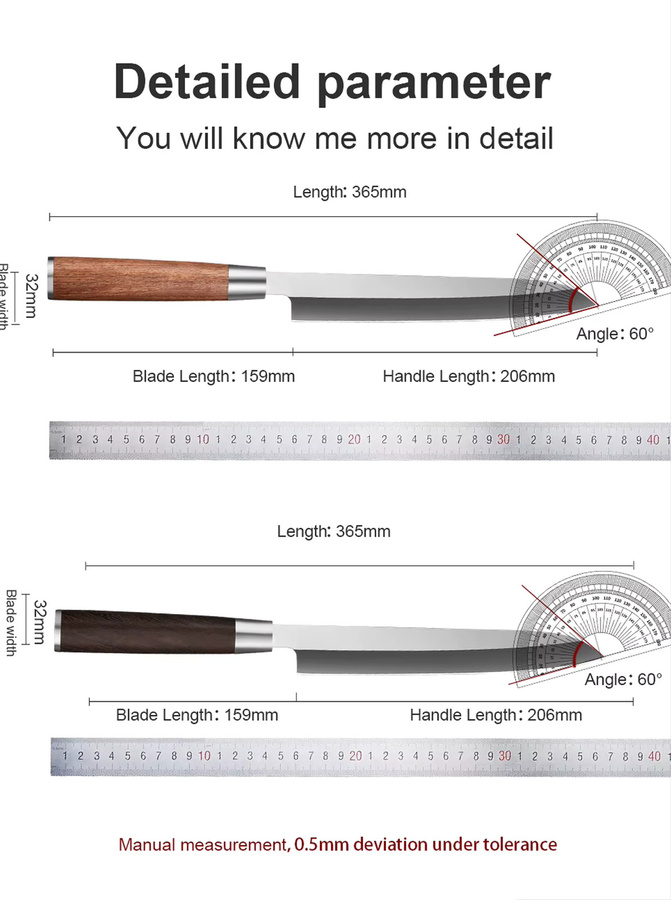 Baovim Sashimi-Messer aus Edelstahl mit Holzgriff, 8 Zoll (20,32 cm) - Bild 4