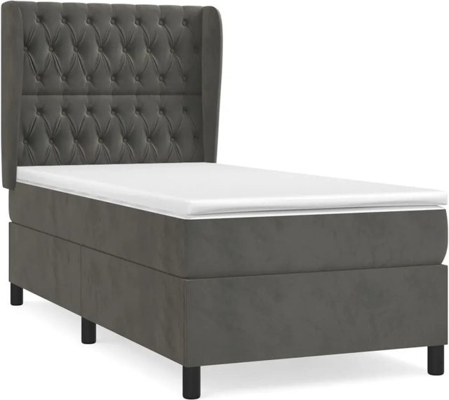 vidaXL Boxspringbett mit Matratze Dunkelgrau Samt B/T/H: 90 x 190 x 128 cm - Bild 1