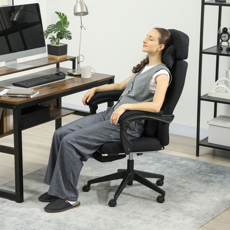 Vinsetto Bürostuhl Aosom Executive Chair aus Leinen in Schwarz mit verstellbarer Rückenlehne, klappbarem Fußteil und 360 Grad Drehbarkeit, B/T/H: 62 x 68 x 127 cm - Bild 2