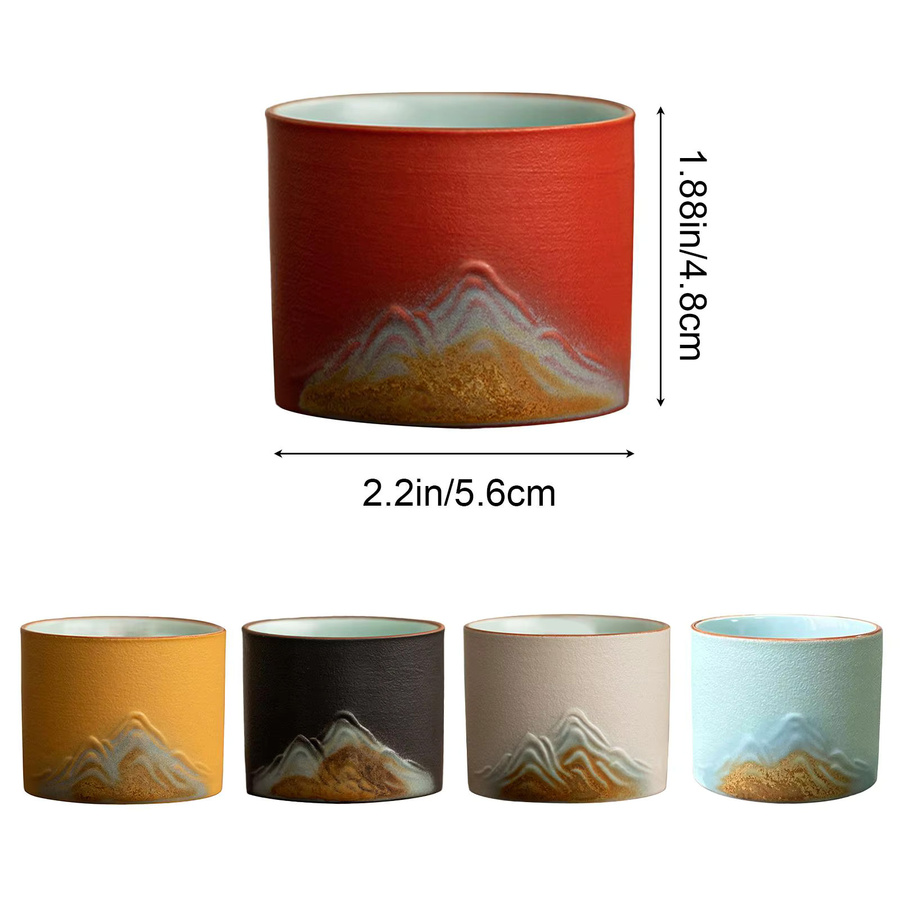 Kesoto Keramikbecher mit abstraktem geometrischem Muster in Schwarz und Multicolour, handgefertigte Sake-Tasse für Tee, Espresso oder Kaffee - Bild 6