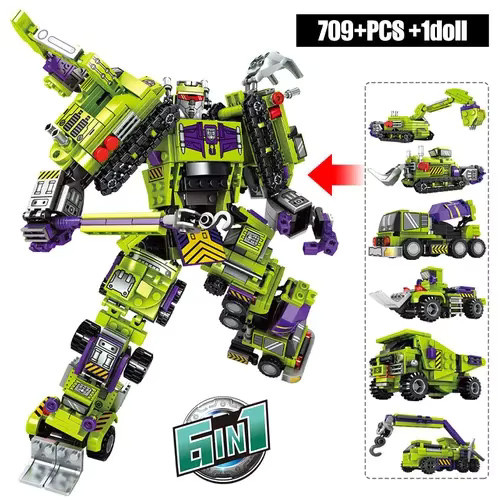 ZKZC 6 in 1 Verformung Auto Montage Bausteine, Transformation Rotots Fahrzeug, Ziegel, Actionfigur, Puzzle Spielzeug - Bild 5