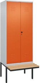 C+P Möbelsysteme Spind Classic PLUS Schwarz-Weiß mit Sitzbank, 2 Abteile, Sicherheits-Drehriegel, Sitzfläche aus Buche-Hartholz, B/T/H: 212 x 80 x 81,5 cm - Bild 1