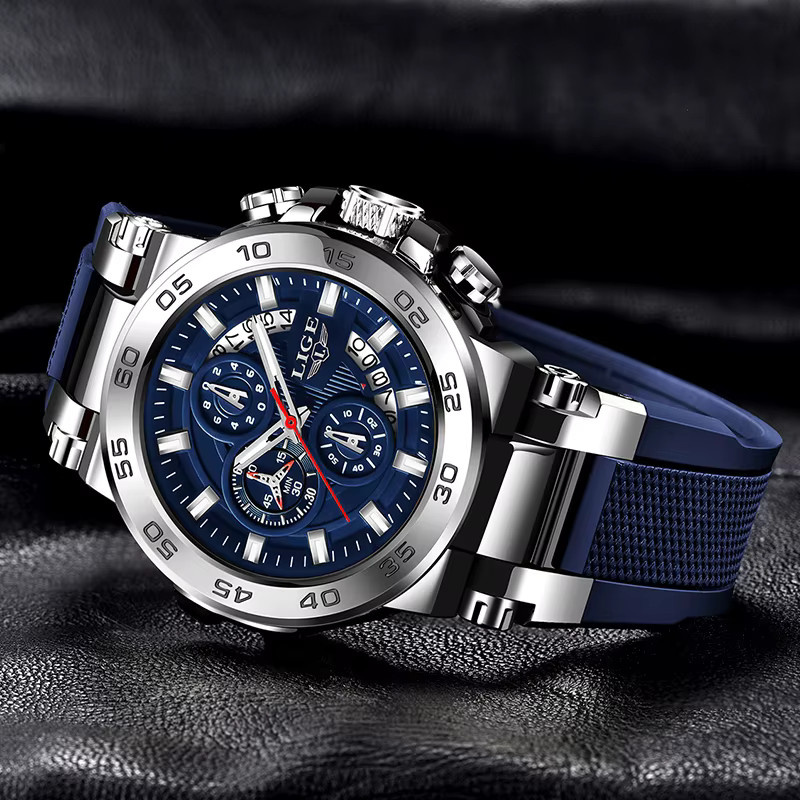LIGE Digitaluhr, Chronograph, Quarz, Schwarz, Silikon, Herren - Bild 2
