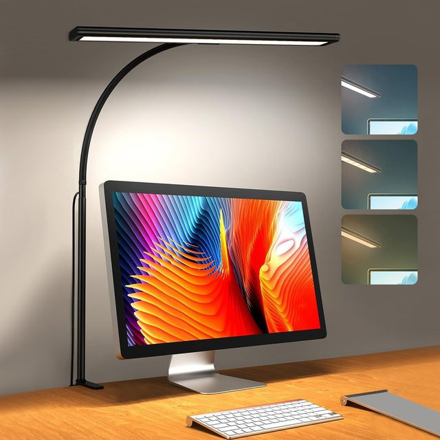 AMARYLLIS LED-Schreibtischlampe mit Klemme in Schwarz, dimmbar und verstellbar mit Fernbedienung und USB-Anschluss - Bild 1