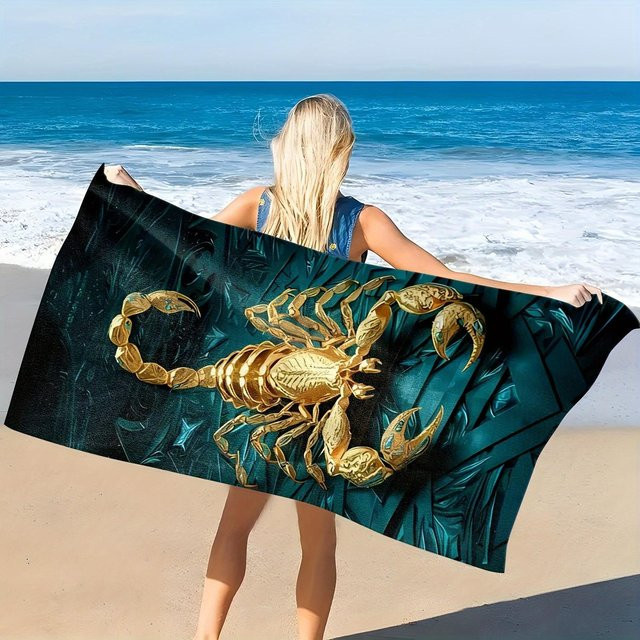Ka Chen Muxi Strandtuch Goldener Skorpion aus Mikrofaser in Gold und Weiß, Breite: 30 cm, Höhe: 60 cm - Bild 1