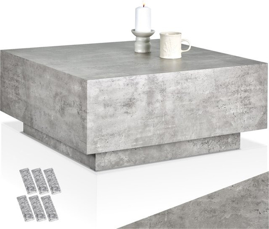 tectake Couchtisch Lasley in Betonoptik Grau, minimalistisches Design, B/T/H: 80 x 80 x 35 cm