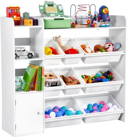 VEVOR Spielzeugaufbewahrung und Bücherregal für Kinder, 4-stöckiges multifunktionales Regal mit 8 flexiblen Kunststoffbehältern, weiß - Bild 1