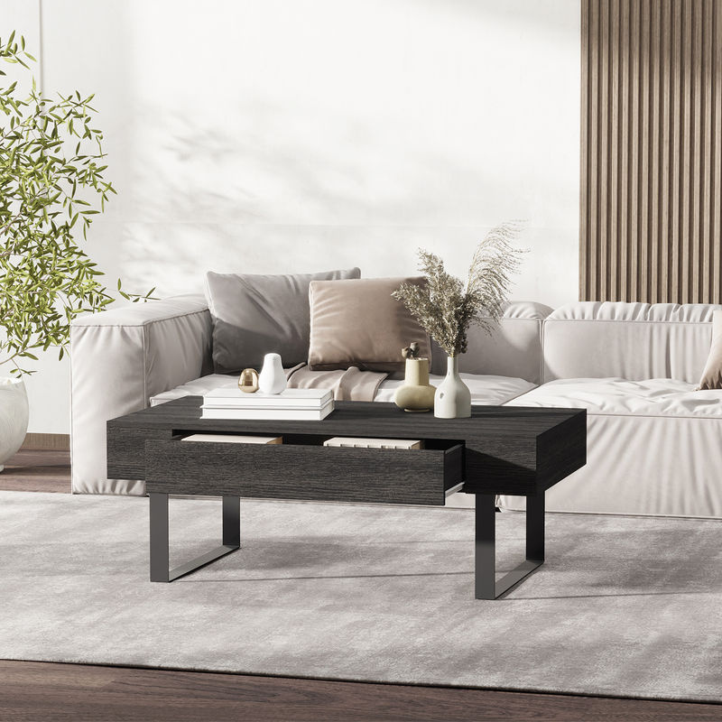 HOMCOM Couchtisch quadratisch mit Stauraum und stabilem Stahlgestell in Schwarz und Grau, B/T/H: 110 x 60 x 40 cm - Bild 2