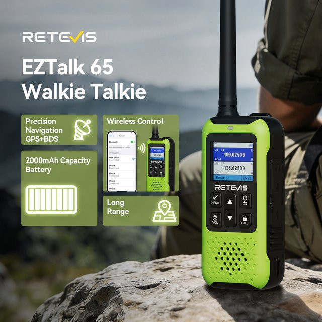 Retevis EZTalk 65 GPS BDS Walkie-Talkie in Grün mit Bluetooth-App-Steuerung, UHF VHF GMRS Zweiwege-Funkgerät für Camping und Wandern - Bild 1