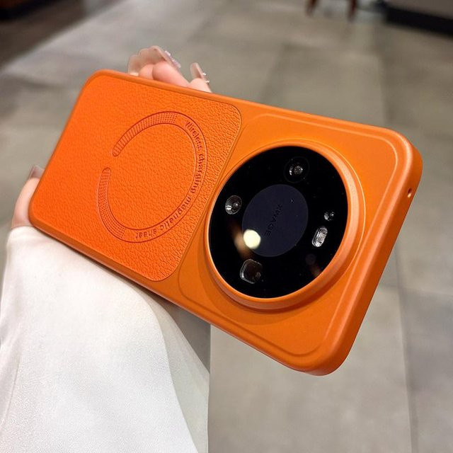 Magnetische Schutzhülle mit Litschi-Lederstruktur für Huawei Honor Magic 8, 7 und 6 Pro in Orange, stoßfest und kompatibel mit kabellosem Laden - Bild 1